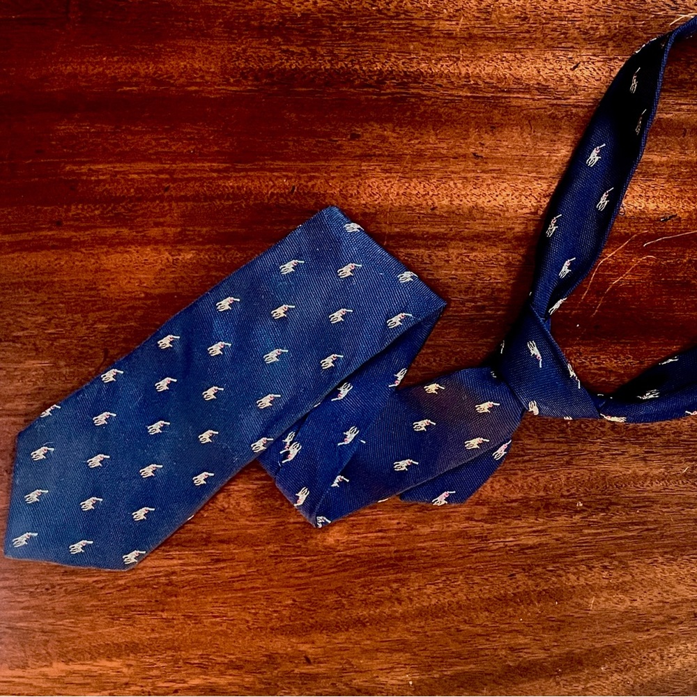 Vintage Ralph Lauren Polo Horse Tie Navy Silk Handmade in Italy Equestrian